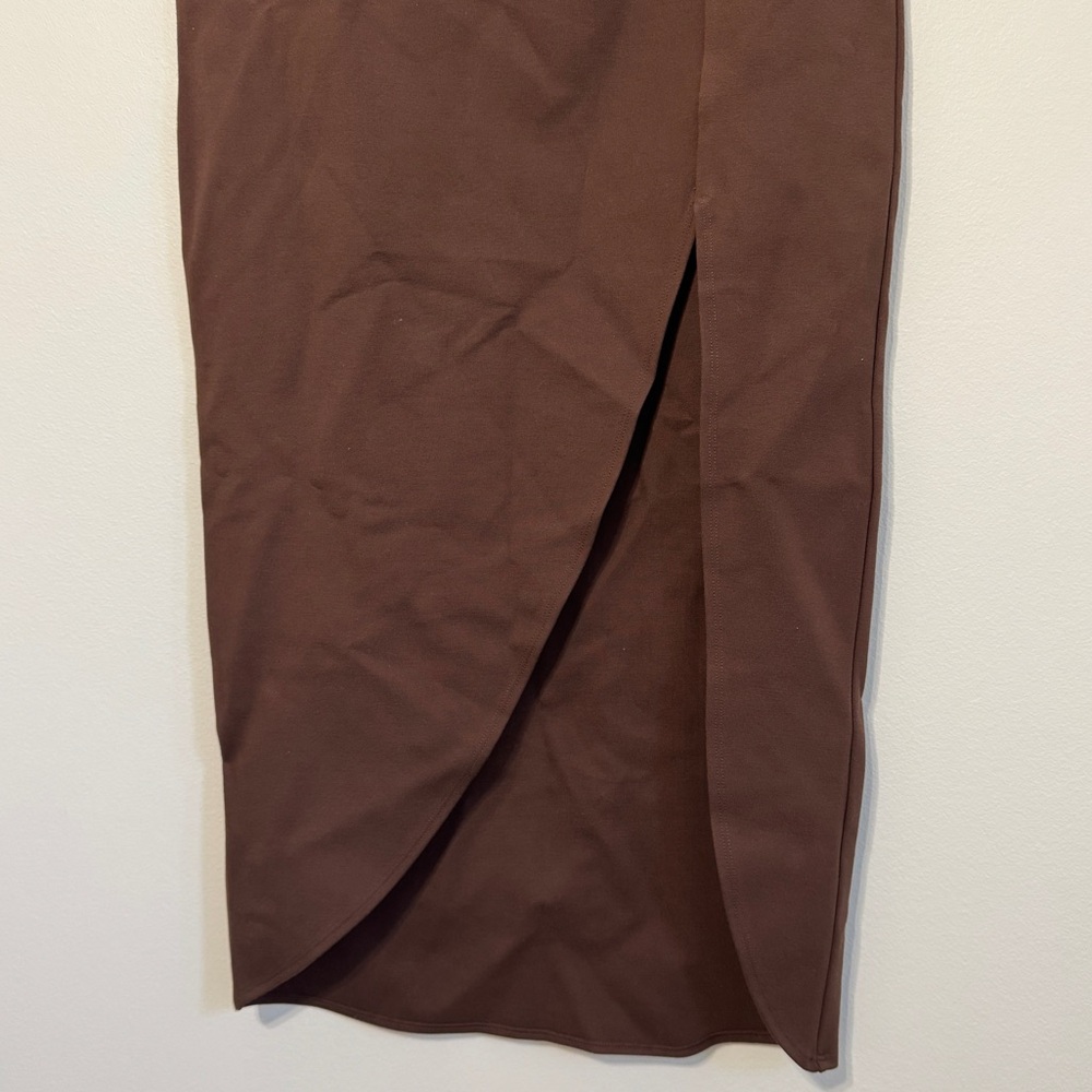 Abercrombie & Fitch Brown Midi Skirt Size XS Elevated Ponte Side Slit Stretch - Picture 5 of 8